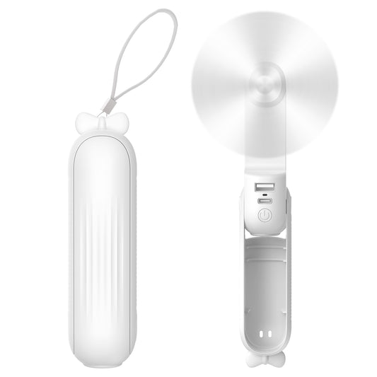 Handheld Fan, Portable Small Fan, Mini Hand Held Fan with USB Rechargeable, Eyelash Fan for Girls, Gifts for Women, Foldable Desk fan for Travel/Summer/Concerts/Lash, (White)